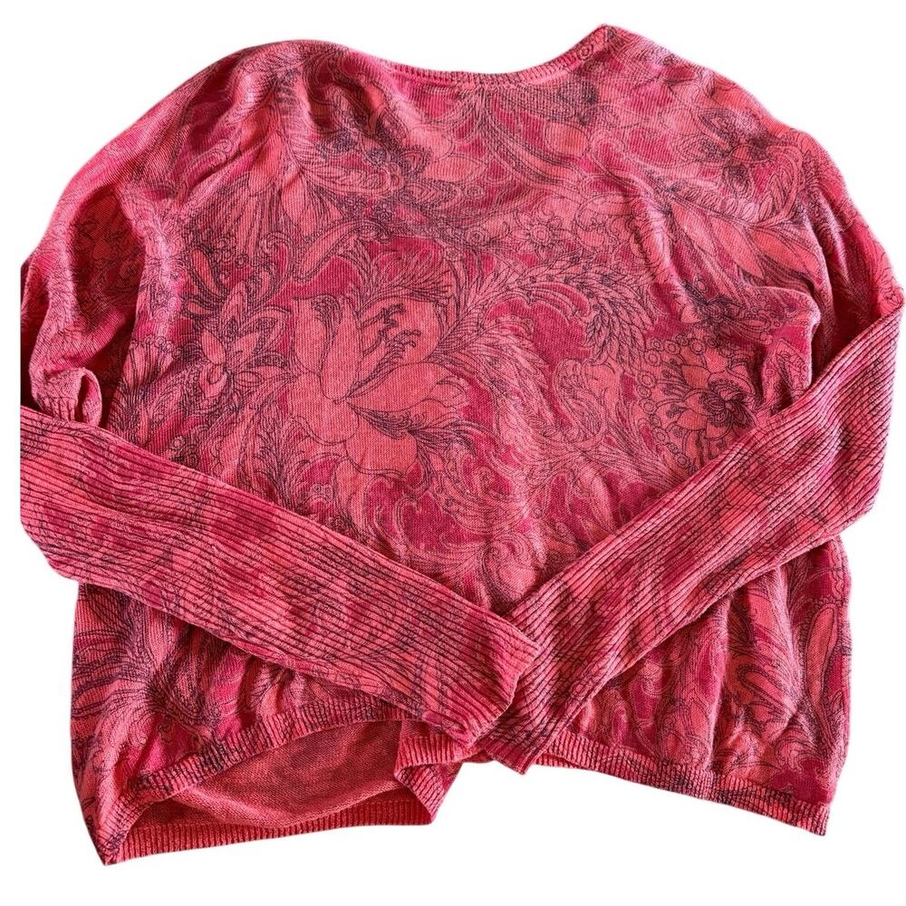 Sundance Womens L 100% Linen Cardigan Coral Floral Button Front Boho Artsy - Picture 6 of 6